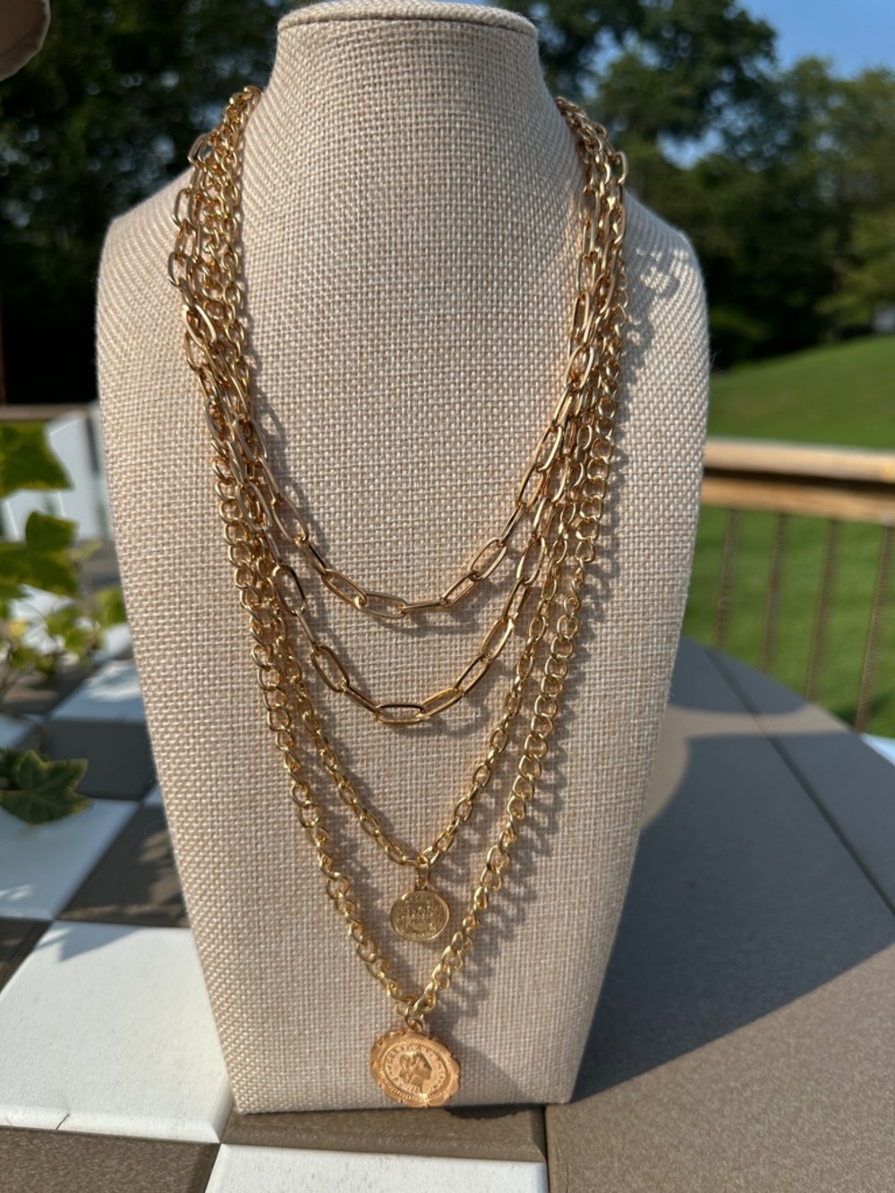 Layered Gold-Tone Coin and Link Necklace Set